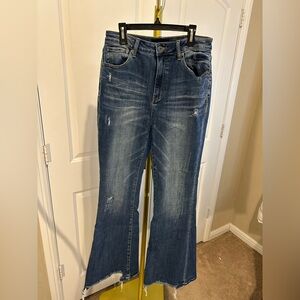 Risen Stylish Distressed high rise Blue Flare Jeans size 9/29 box 5